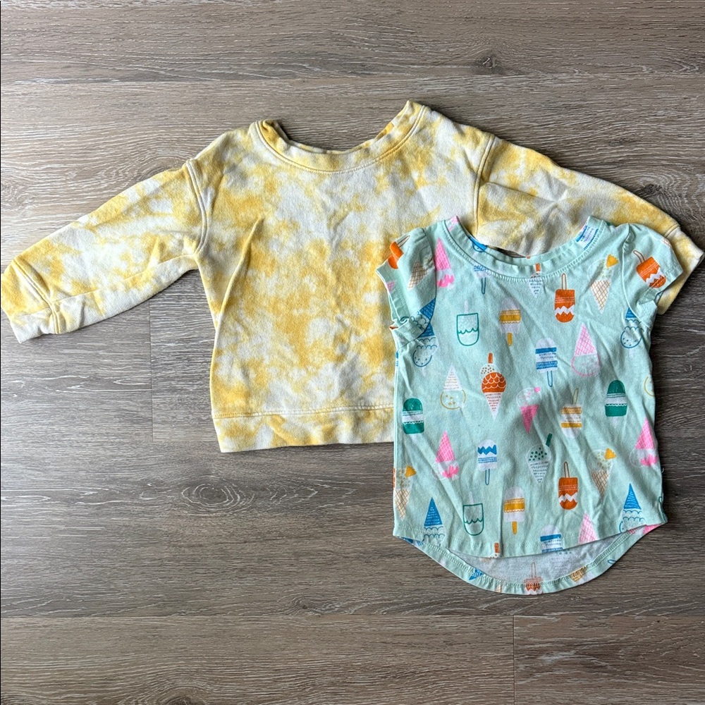 Cat & Jack 2T Yellow Tie-Dye and Ice cream Patterned Kids Shirt Set